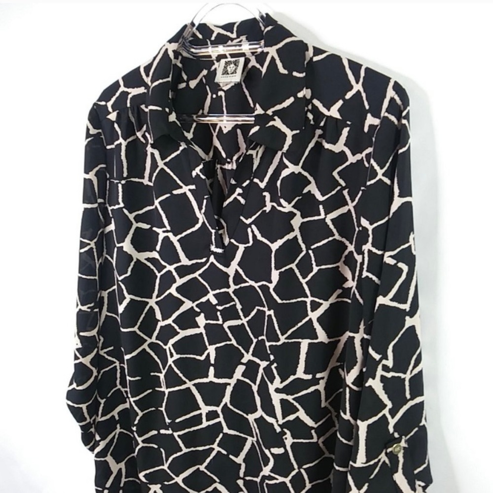 Anne Klein Collared V Neck Blouse